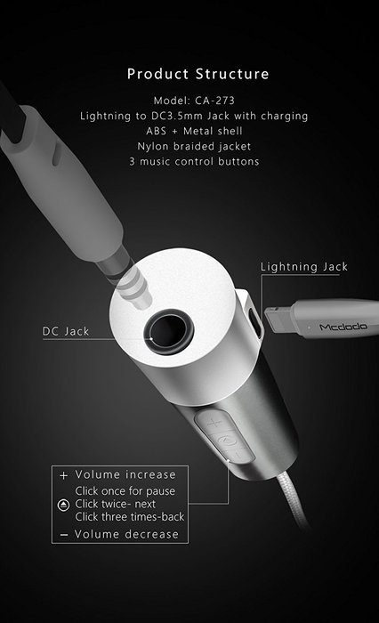 Iphone 7/7Plus Lighting to 3.5 Headphone Adapter (2in1) McDODO Charging Connector with adopted Personal Music...