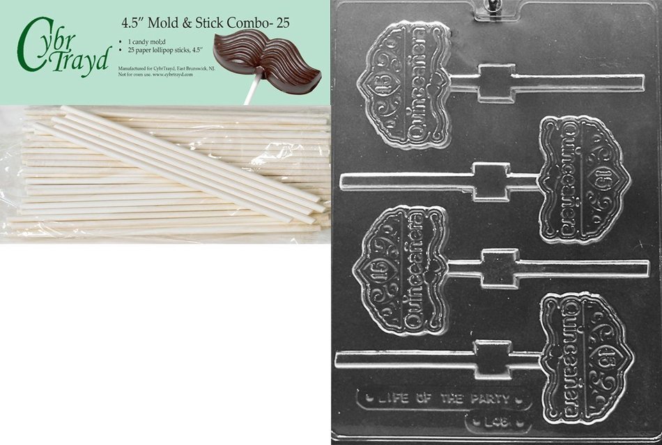Cybrtrayd 45St25-L046 Quinceanera 15 on Tiara Lolly Letters and Numbers Chocolate Candy Mold with 25-Pack 4.5-...