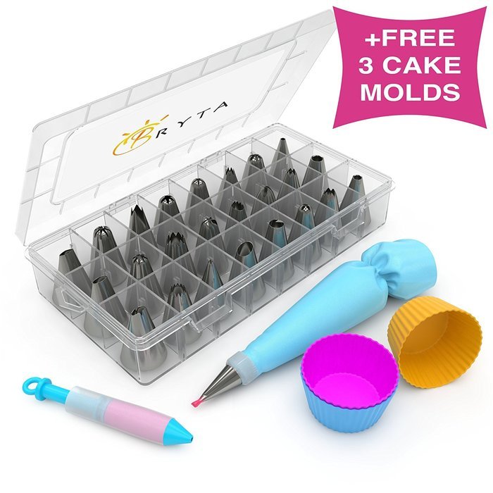 NEW DEAL| Cake Decorating Set - With 24 pcs Icing Tips| Reusable Silicone Piping Dispenser + 2 Couplers + 5 FREE... N5
