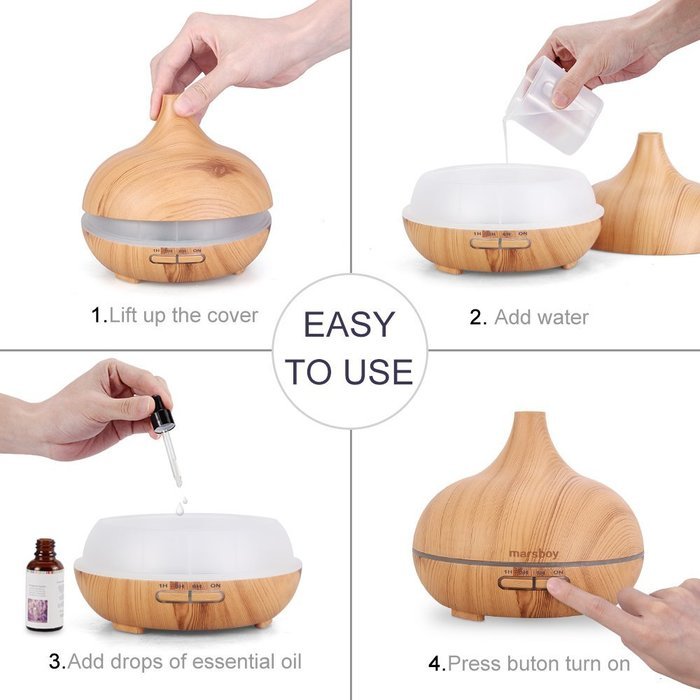 Marsboy Aroma Humidifier Oil Diffuser 300 mL Humidifier Aromatherapy Ultrasonic Cool Mist Humidifier with 7 Color... N3