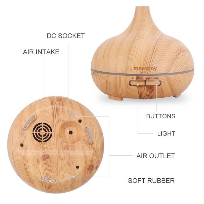 Marsboy Aroma Humidifier Oil Diffuser 300 mL Humidifier Aromatherapy Ultrasonic Cool Mist Humidifier with 7 Color... N4