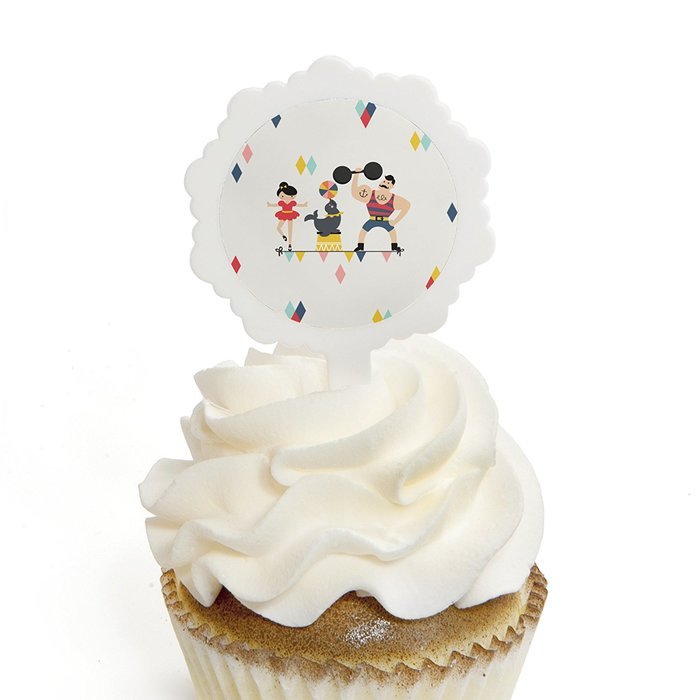 Carnival Circus - Cirque du Soir&eacute;e - Cupcake Picks with Stickers - Party Cupcake Toppers - 12 Count N2