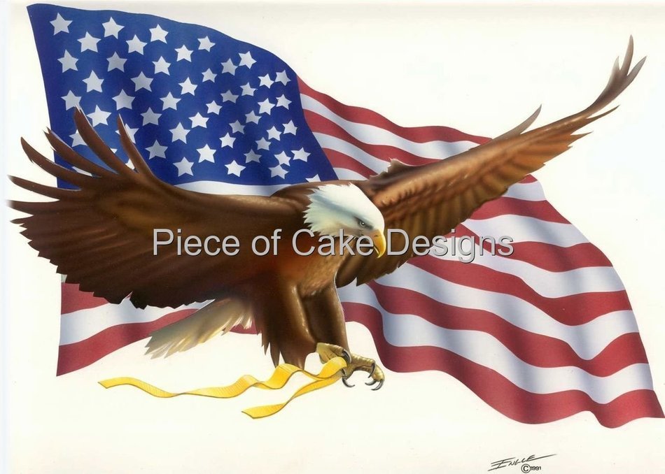 1/4 Sheet ~ Bald Eagle Flying Over US Flag ~ Edible Image Cake/Cupcake Topper!!!