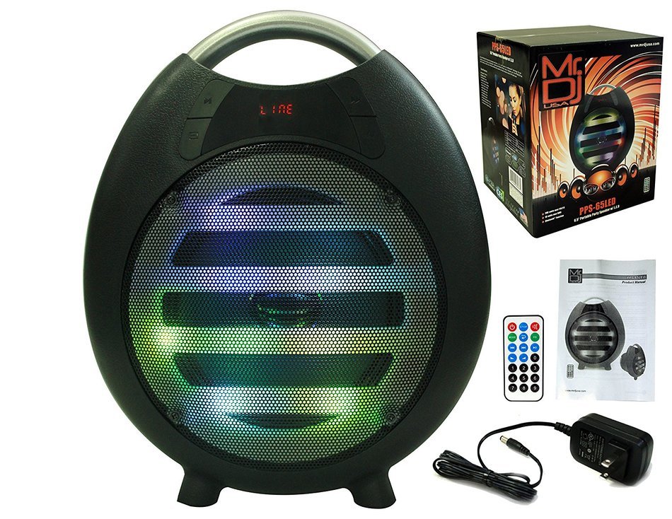 Mr. Dj PPS65LED Portable Speaker FM Radio Built-In Bluetooth USB/Mini SD Slot MP3 Player w/ Rechargeable Battery N3