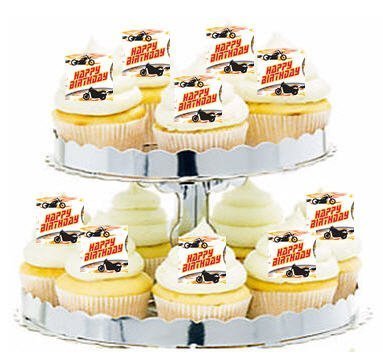 CakeSupplyShop Item#24319 24pk Motorcycle Bike Happy Birthday Edible Cupcake Decoration Toppers / Picks