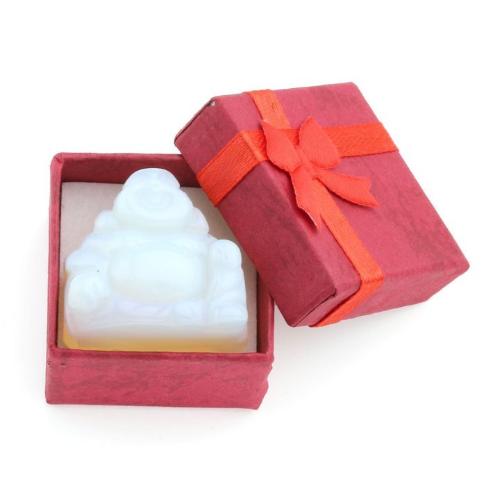 JOVIVI 1pc Natural Carved Gemstones Happy Buddha Figurine Statue 1.2'' Room Decoration, with Gift Box (Rose Quartz) N32