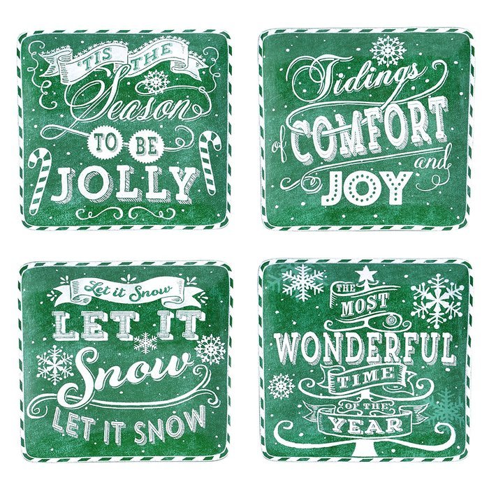 Certified International Chalkboard Christmas Dessert Plates (Set of 4), 8.25", Red N2