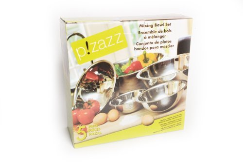 p!zazz 402-5000 5-Piece Stainless Steel Deep Bowl Set, Silver
