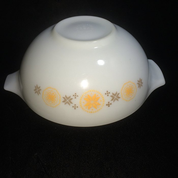 Vintage 1960's Pyrex Cinderella - Mixing Batter Nesting Bowl - Town & Country - White w/ Orange & Brown - 4 Quart... N3