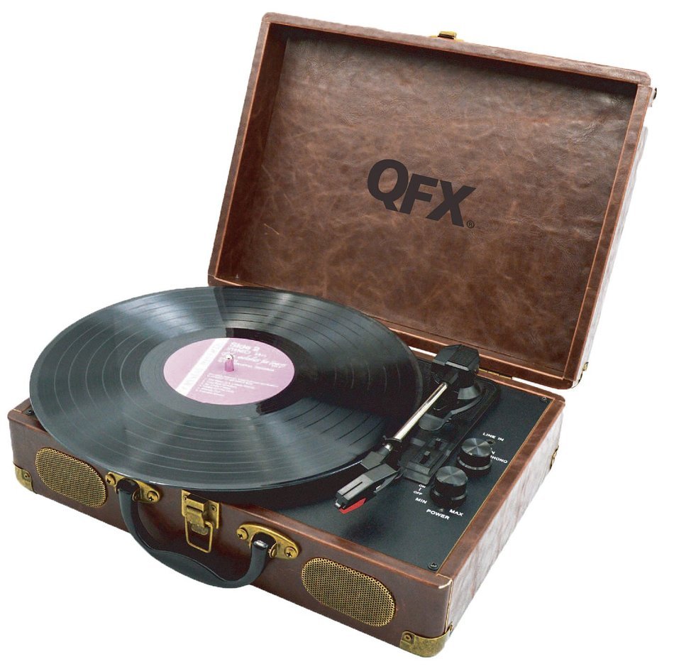 QFX Portable Turntable, Faux-Weathered Brown Leather (TURN-105)