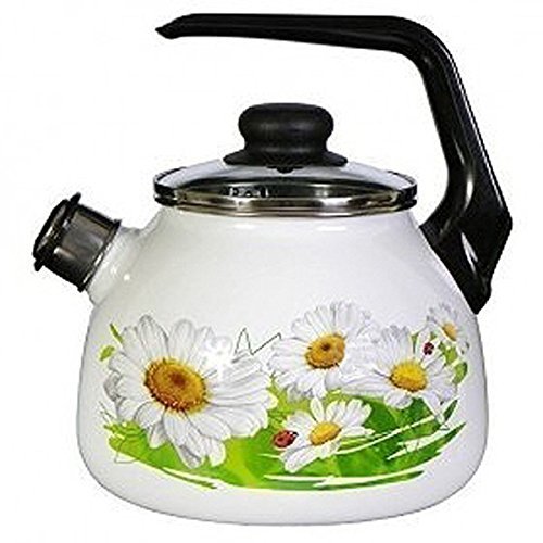 Daisies Enamel Tea Kettle with Whistle White
