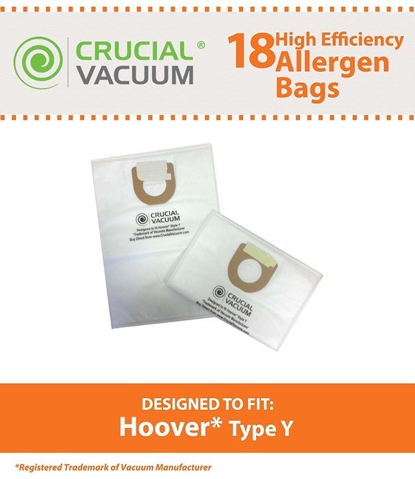 18 Hoover Type Y WindTunnel and Tempo Allergen HEPA Style CLOTH Vacuum Bags; Compare With Hoover Part # 4010100Y...