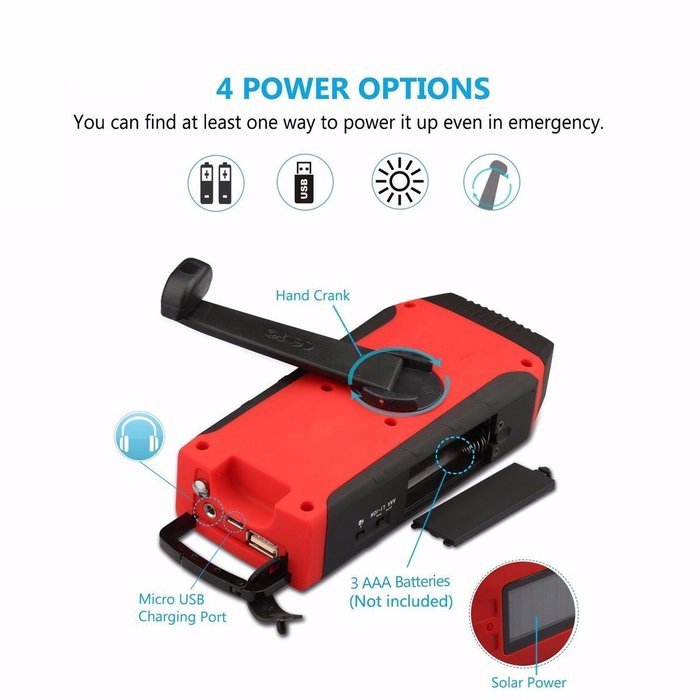 OUTERDO Dynamo Emergency Survival Solar Hand Crank Self Powered AM/FM/NOAA Weather Radio, LED Flashlight,Phone... N40