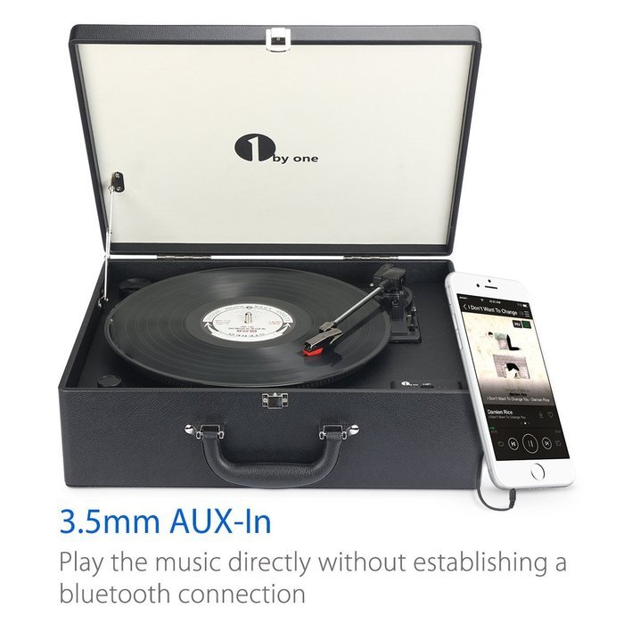 1byone Suit-case Style Turntable with Speaker, Bluetooth support and Vinyl-To-MP3 Recording, Belt Driven Record... N10