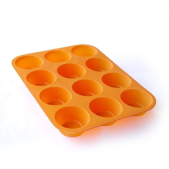MIREN Non-Stick Silicone Muffin Cupcake Baking Pan - Standard Size - 12 Cups - 2 Pack(Red and Orange) N2