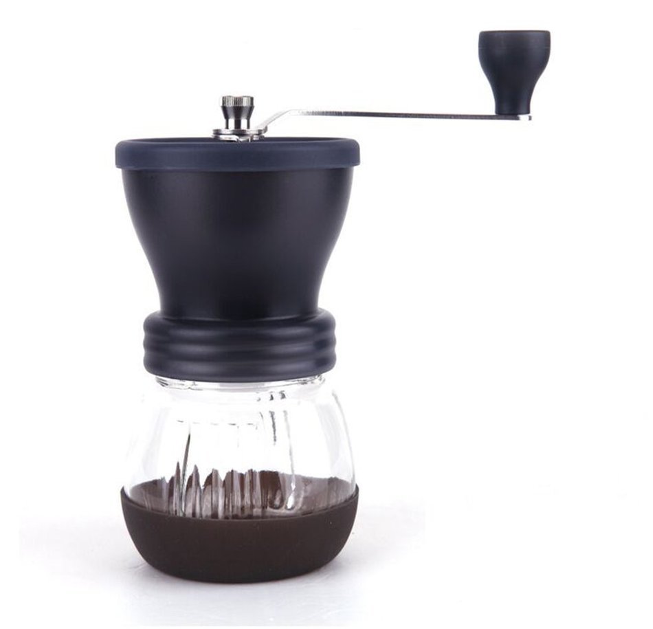 Manual Coffee Grinder with Ceramic Burr, Glass Jar and Storage Lid in Black N4