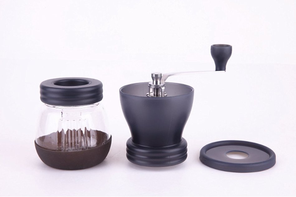 Manual Coffee Grinder with Ceramic Burr, Glass Jar and Storage Lid in Black N5