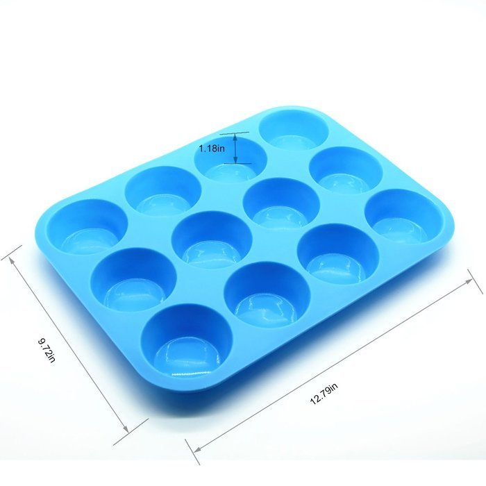 Pack of 2 Silicone Muffin Cupcake Pan (12 cups and 24 cups) Blue N2