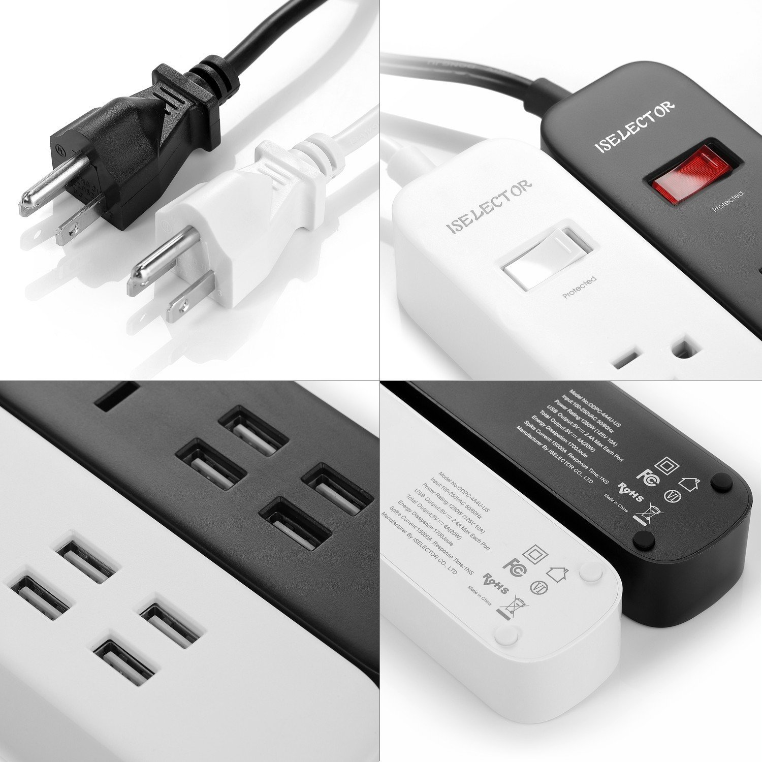 2-Pack ISELECTOR 4-Outlet Surge Protector Power Strip With 4 USB ...