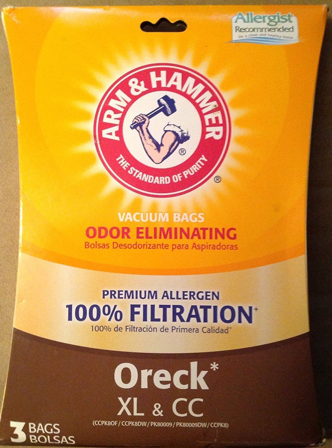 Premium Filtration Odor Eliminating Vacuum Bags, Oreck XL & CC, 3 Bags