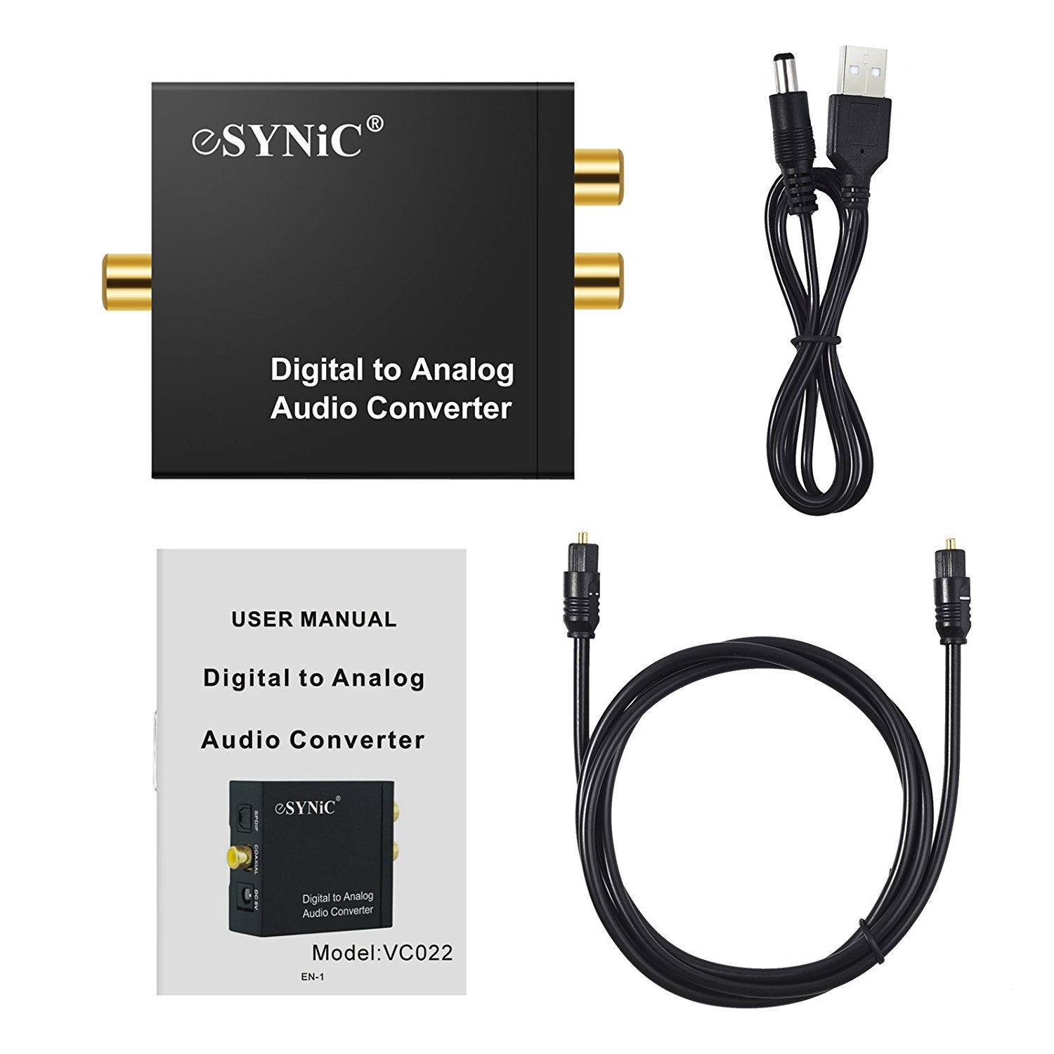 ESYNIC Digital to Analog Audio Converter Digital Optical Coax to Analog