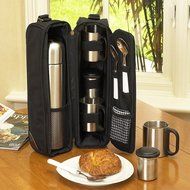Picnic at Ascot - Deluxe Vienna Travel Coffee Tote for 2 Including Stainless Vacuum Flask, Cups, Creamer and Teaspoons N6