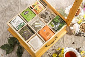 Wooden Tea Box, Tea Storage, Gourmet Tea Bag Organizer &amp; Holder, Clear Lid, 9 Compartment, 180+ Bags N5