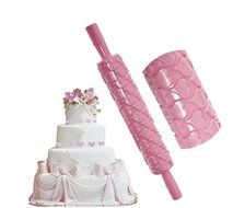 1x Chic Embossed Rolling Pin Fondant Cake Sugarcraft Decorating Mold Tools (Pink) N2