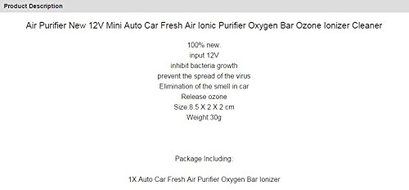 Air Purifier New 12V Mini Auto Car Fresh Air Ionic Purifier Oxygen Bar Ozone Ionizer Cleaner (black) N3
