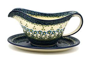Polish Pottery Gravy Boat - Blue Spring Daisy