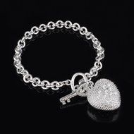 Fashion Women 925 Silver Plated Bangle Bracelet Crystal Charm Chain for Ladies N2