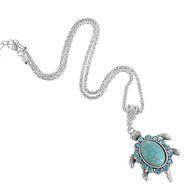 1PC Women Boho Turquoise Rhinestone Turtle Pendant Necklace N2