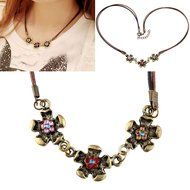Fashion Vintage Jewelry Crystal Flower Pendant Bib Double Statement Necklace