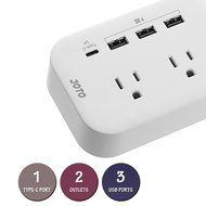 JOTO 2 Outlet Surge Protector Power Strip with USB Smart Charger (4 Port,5V 7.4A),with Type C Charging Port, 6.6ft... N12