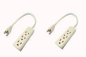 JFullerton Bundle 2 Sets Of 120 Volt 1 ft Grounded Power Cord w/ 3 Outlet Power Strip