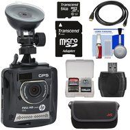 HP f310 1080p HD GPS G-Force Car Dashboard Video Recorder Camera with 64GB Card + Case + HDMI Cable + Kit