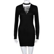 Women Dress,Haoricu Feminine Fashion Bandage Sexy Long Sleeve Dress Casual Straight Dress N12