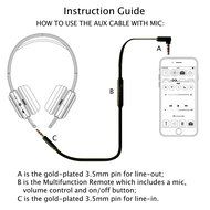 Jabees AUC101 3 Feet 3.5mm Male to 3.5mm Male Stereo AUX Replacement Headphone Audio Cable with In-Line Remote... N12