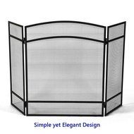 Woodeze 3 Panel Arched Folding Fireplace Screen - 30''H x 48''W - Black N2