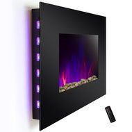 Golden Vantage Black Wall Mount Tempered Glass 3D Flame Effect Electric Fireplace w/ Remote Control N2