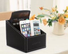 Amariver Black Pu Leather Remote Control/controller Tv Guide/mail/cd Organizer/caddy/holder