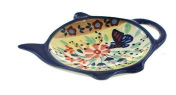 Polish Pottery Blue Butterfly Teabag Holder