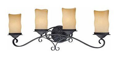 Volume Lighting Sevila 4-light antique iron bathroom vanity by Volume Lighting