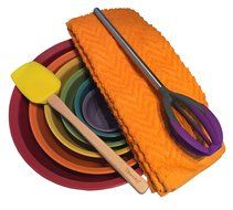 Oggi Bamboo Fiber Mixing Bowl Set Bundle with Batter Tool, Spoonula, and Kitchen Towels (10 ITEMS) N3