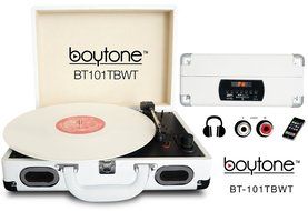 Boytone BT-101TBWT 5 in 1 Briefcase Record Player AC-DC Built in Rechargeable Battery, With 2 Stereo Speakers... N20