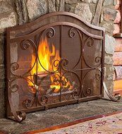 Large Crest Flat Guard Fireplace Screen, in Copper finish N2
