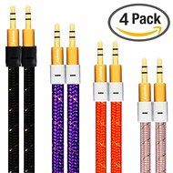 Pack of 4, 3.2 Ft 3.5mm Audio Cable Male to Male, Honsky Universal Durable Braided Colorful Noodle Flat Gold Plated... N5