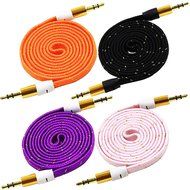 Pack of 4, 3.2 Ft 3.5mm Audio Cable Male to Male, Honsky Universal Durable Braided Colorful Noodle Flat Gold Plated... N6