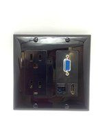 CERTICABLE CUSTOM BLACK DOUBLE GANG WALL PLATE WITH 2- 110V POWER OUTLETS 1- VGA 1- HDMI 1- CAT5 RJ45