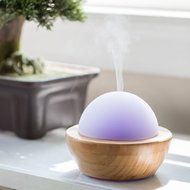 SpaRoom AromaGlobe Glass &amp; Bamboo Ultrasonic Essential Oil Diffuser With Rotating Colors For Large Rooms, 100mL